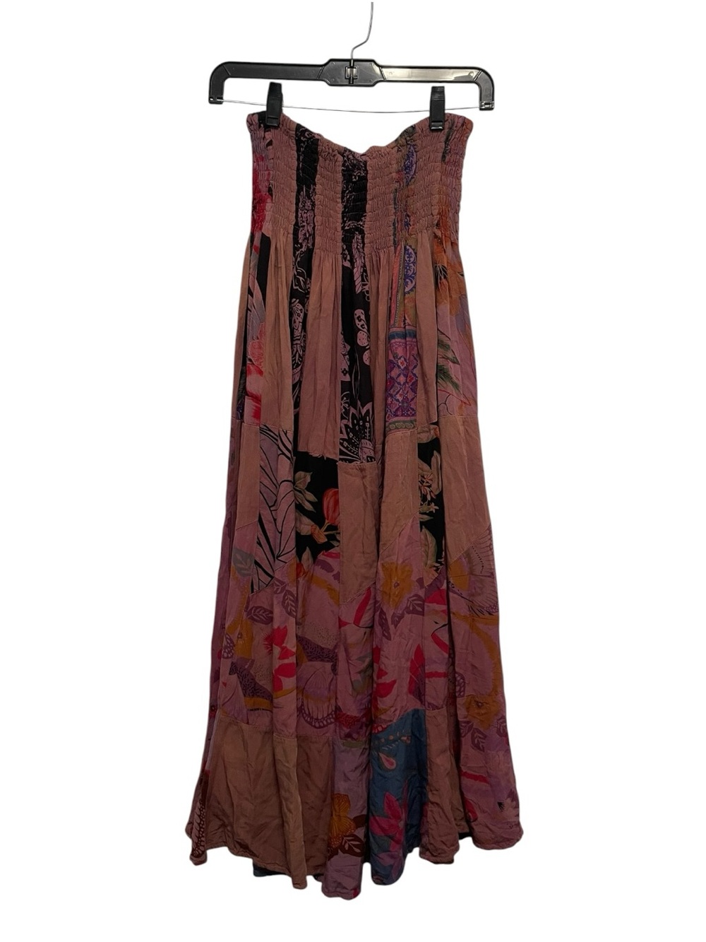 Bohemian Womens M Patchwork Tiered Skirt or Dress Smocked Floral Ruffle Gypsy